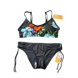 Kona Sol Women's Bikini, size Small; Gray Floral print, NWT